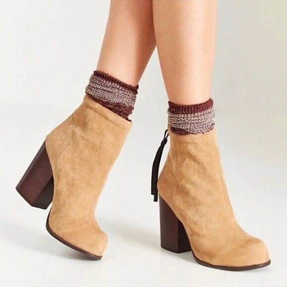 Jeffrey Campbell Rumble Suede Block Heeled Booties Tan Women 8 - Picture 1 of 16
